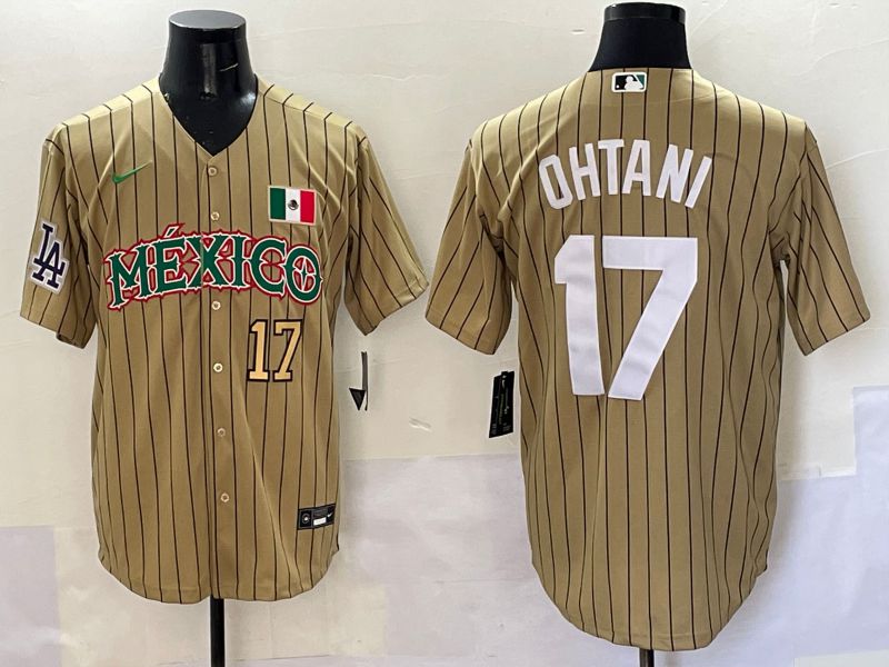 Men Los Angeles Dodgers 17 Ohtani Brown Stripe Mexico Joint Name 2025 Nike MLB Jersey style 44
